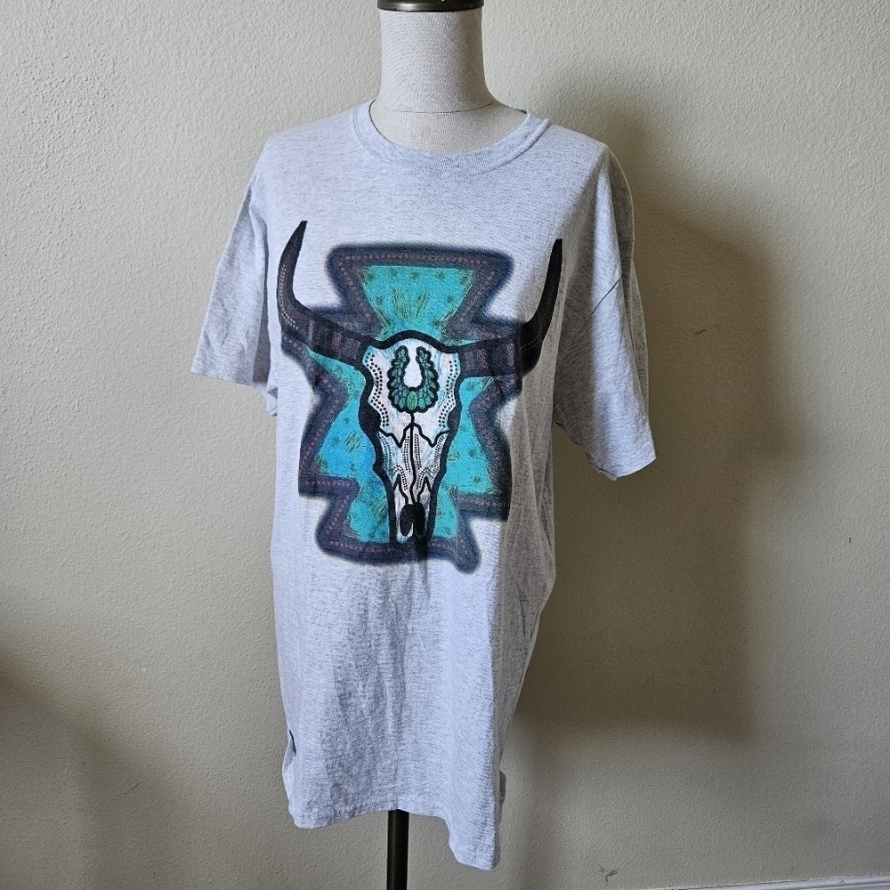 Source Unknown Gray and Blue Short Sleeve Tee